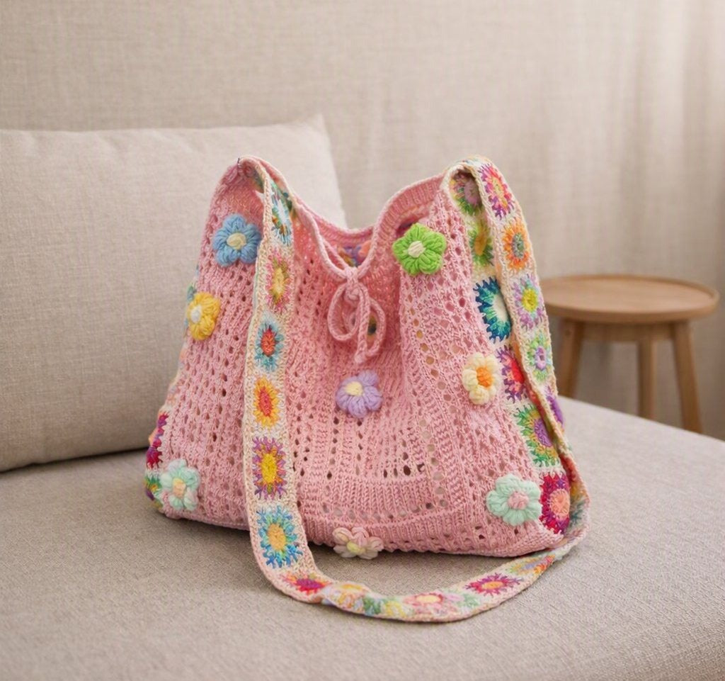 Bolso de tejido crochet rosa
